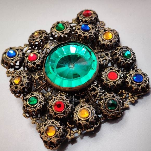 Vintage 30s Czech Filigree Brooch C-clasp - Picture 3 of 12